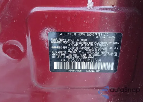 2015 Subaru Forester 2.0Xt Premium из США, поврежденный, VIN JF2SJGDC7FH411569